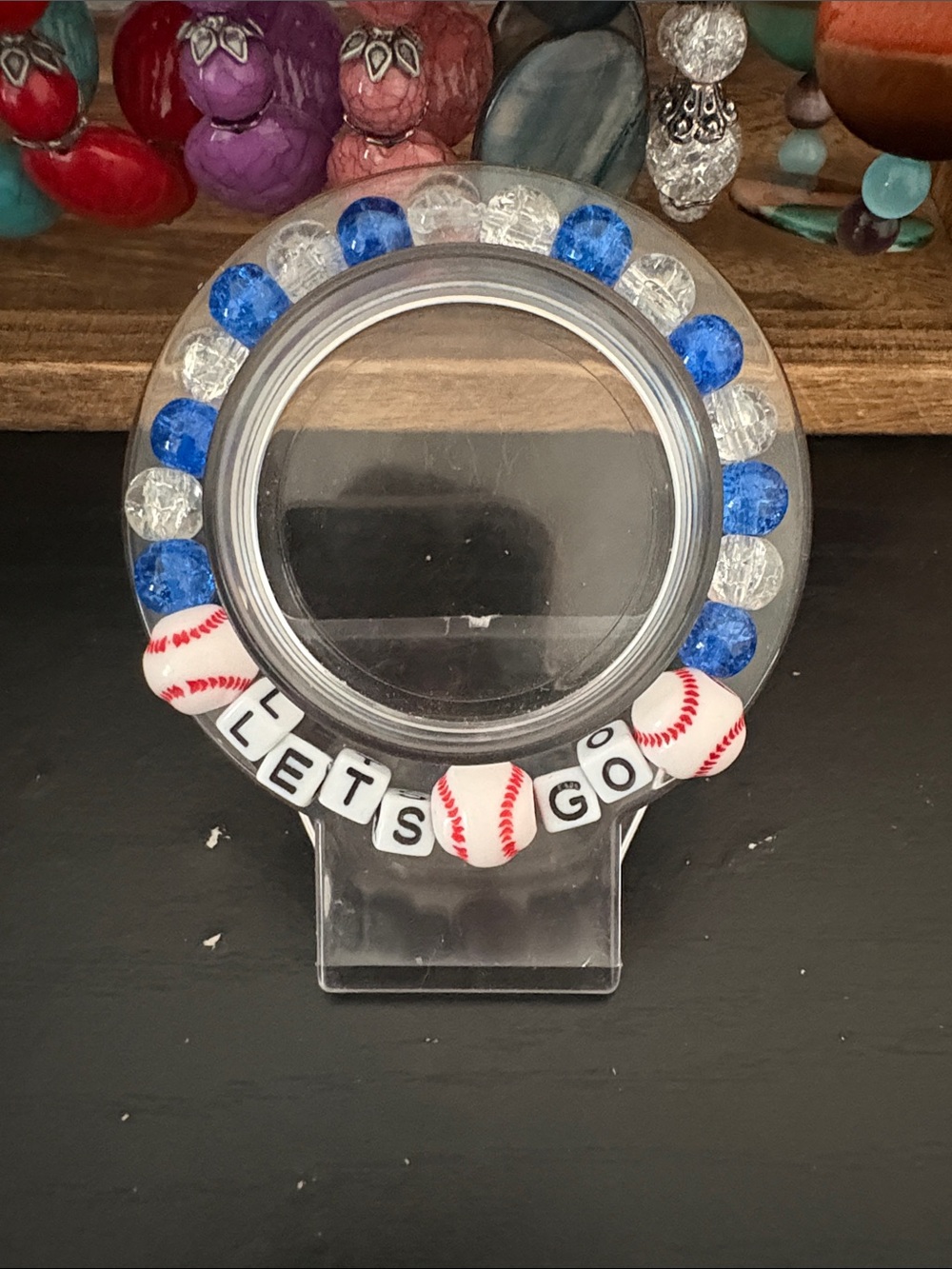 Handcrafted let’s go dodgers beaded bracelet